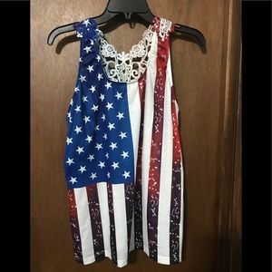 American flag tank top with lace back design